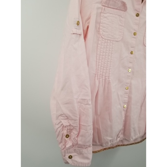 Tommy‎ Hilfiger Womens Pink Roll-Tab Long Sleeve Button Up Pleated Top - Picture 3 of 7